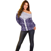 Purple Hawaii Paniolo Quilt Motif Off Shoulder Sweater