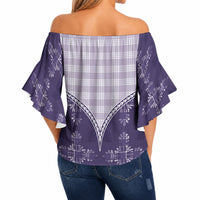 Purple Hawaii Paniolo Quilt Motif Off Shoulder Wrap Waist Top