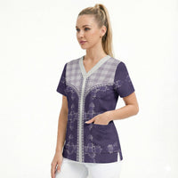 Purple Hawaii Paniolo Quilt Motif Scrub Top