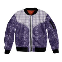 Purple Hawaii Paniolo Quilt Motif Sleeve Zip Bomber Jacket