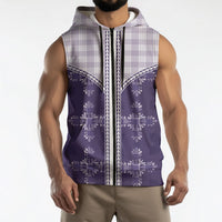 Purple Hawaii Paniolo Quilt Motif Sleeveless Zip Hoodie