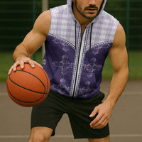 Purple Hawaii Paniolo Quilt Motif Sleeveless Zip Hoodie