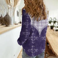 Purple Hawaii Paniolo Quilt Motif Women Casual Shirt