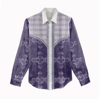 Purple Hawaii Paniolo Quilt Motif Women Casual Shirt