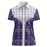 Purple Hawaii Paniolo Quilt Motif Women Polo Shirt