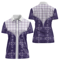 Purple Hawaii Paniolo Quilt Motif Women Polo Shirt