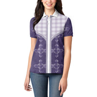 Purple Hawaii Paniolo Quilt Motif Women Polo Shirt