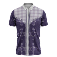 Purple Hawaii Paniolo Quilt Motif Zipper Polo Shirt