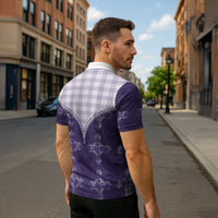 Purple Hawaii Paniolo Quilt Motif Zipper Polo Shirt