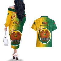 Papua New Guinea Enga Province Couples Matching Off The Shoulder Long Sleeve Dress and Hawaiian Shirt Mix Coat Of Arms Polynesian Pattern LT05 - Polynesian Pride