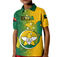 Papua New Guinea Enga Province Kid Polo Shirt Mix Coat Of Arms Polynesian Pattern LT05 Kid Green - Polynesian Pride
