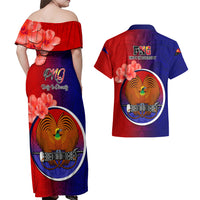 Papua New Guinea Central Province Couples Matching Off Shoulder Maxi Dress and Hawaiian Shirt Mix Coat Of Arms Polynesian Pattern LT05 - Polynesian Pride