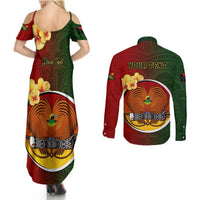 Personalized Papua New Guinea Chimbu Province Couples Matching Summer Maxi Dress and Long Sleeve Button Shirts Mix Coat Of Arms Polynesian Pattern LT05 - Polynesian Pride