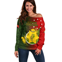 Papua New Guinea Eastern Highlands Province Off Shoulder Sweater Mix Coat Of Arms Polynesian Pattern LT05 Women Red - Polynesian Pride