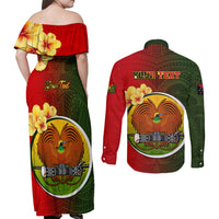 Personalized Papua New Guinea Eastern Highlands Province Couples Matching Off Shoulder Maxi Dress and Long Sleeve Button Shirts Mix Coat Of Arms Polynesian Pattern LT05 - Polynesian Pride