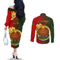 Personalized Papua New Guinea Eastern Highlands Province Couples Matching Off The Shoulder Long Sleeve Dress and Long Sleeve Button Shirts Mix Coat Of Arms Polynesian Pattern LT05 - Polynesian Pride