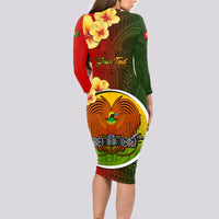Personalized Papua New Guinea Eastern Highlands Province Long Sleeve Bodycon Dress Mix Coat Of Arms Polynesian Pattern LT05 - Polynesian Pride