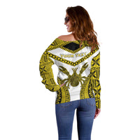 Personalised Niue The Rock Of Polynesia Off Shoulder Sweater Peniamina Gospel Day Yellow Version