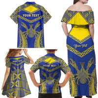 Personalised Niue The Rock Of Polynesia Family Matching Off Shoulder Maxi Dress and Hawaiian Shirt Peniamina Gospel Day Blue Version