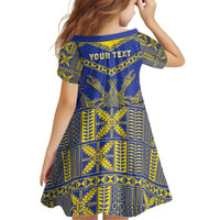 Personalised Niue The Rock Of Polynesia Kid Short Sleeve Dress Peniamina Gospel Day Blue Version