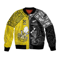 Custom New Zealand Maori And Niue Hiapo Bomber Jacket Lizard And Coconut Crab Together LT05 Unisex Yellow - Polynesian Pride