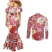 Tonga Christmas Couples Matching Mermaid Dress and Long Sleeve Button Shirt Kilisimasi Fiefia Retro Style Red - Polynesian Pride