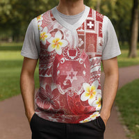 Tonga Christmas Knitted V-Neck Vest Kilisimasi Fiefia Retro Style Red - Polynesian Pride