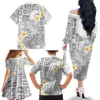 Tonga Christmas Family Matching Off The Shoulder Long Sleeve Dress and Hawaiian Shirt Kilisimasi Fiefia Retro Style White - Polynesian Pride