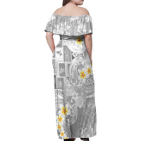 Tonga Christmas Family Matching Off Shoulder Maxi Dress and Hawaiian Shirt Kilisimasi Fiefia Retro Style White - Polynesian Pride