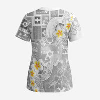 Tonga Christmas Scrub Top Kilisimasi Fiefia Retro Style White - Polynesian Pride