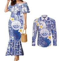 Federated States Of Micronesia Christmas Couples Matching Mermaid Dress and Long Sleeve Button Shirt Retro Style Bright Version - Polynesian Pride