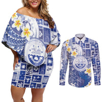 Federated States Of Micronesia Christmas Couples Matching Off Shoulder Short Dress and Long Sleeve Button Shirt Retro Style Bright Version - Polynesian Pride
