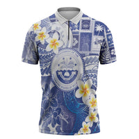 Federated States Of Micronesia Christmas Zipper Polo Shirt Retro Style Bright Version LT05 Blue - Polynesian Pride