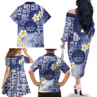 Federated States Of Micronesia Christmas Family Matching Off The Shoulder Long Sleeve Dress and Hawaiian Shirt Retro Style Dark Version - Polynesian Pride