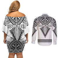 Personalised Melanesian Brotherhood Couples Matching Off Shoulder Short Dress and Long Sleeve Button Shirt With Tribal Pattern LT05 - Polynesian Pride
