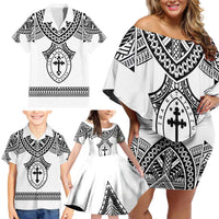 Personalised Melanesian Brotherhood Family Matching Off Shoulder Short Dress and Hawaiian Shirt With Tribal Pattern - Polynesian Pride
