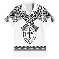 Personalised Melanesian Brotherhood Family Matching Puletasi and Hawaiian Shirt With Tribal Pattern LT05 Dad's Shirt - Short Sleeve White - Polynesian Pride