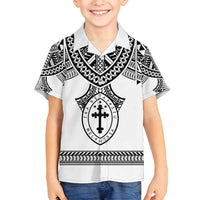 Personalised Melanesian Brotherhood Family Matching Puletasi and Hawaiian Shirt With Tribal Pattern LT05 Son's Shirt White - Polynesian Pride