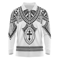 Personalised Melanesian Brotherhood Long Sleeve Polo Shirt With Tribal Pattern LT05 White - Polynesian Pride