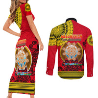 Papua New Guinea Couples Matching Short Sleeve Bodycon Dress and Long Sleeve Button Shirts Melanesian Festival 2023 LT6 - Polynesian Pride