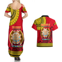 Papua New Guinea Couples Matching Summer Maxi Dress and Hawaiian Shirt Melanesian Festival 2023 LT6 - Polynesian Pride