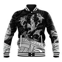Polynesian Tribal Baseball Jacket with Sharks Tattoo White LT6 Unisex White - Polynesian Pride