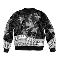 Polynesian Tribal Bomber Jacket with Sharks Tattoo White LT6 - Polynesian Pride