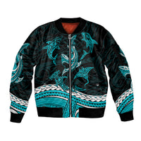 Polynesian Tribal Sleeve Zip Bomber Jacket with Sharks Tattoo Green LT6 Unisex Green - Polynesian Pride
