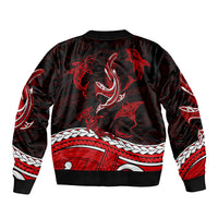 Polynesian Tribal Bomber Jacket with Sharks Tattoo Red LT6 - Polynesian Pride