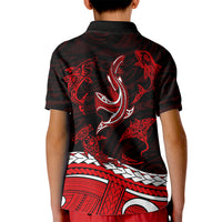 Polynesian Tribal Kid Polo Shirt with Sharks Tattoo Red LT6 - Polynesian Pride