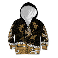 Polynesian Tribal Kid Hoodie with Sharks Tattoo Gold LT6 Zip Hoodie Gold - Polynesian Pride