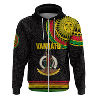 Custom Vanuatu Hoodie Polynesia Circle LT6 Zip Hoodie Black - Polynesian Pride