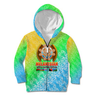 Melanesian Festival 2023 Kid Hoodie Fest'Napuan Colorful Style LT6 Zip Hoodie Green - Polynesian Pride