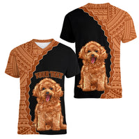 Custom Poodle Dog Women V Neck T Shirt With Polynesian Tribal Tattoo LT6 - Polynesian Pride